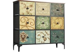 LYNCOHOME Komoda Komoda do sypialni Szafa z 9 szufladami z tkaniny Meble do sypialni Komoda z 9 szufladami Szafka do kuchni Przedpokój do biura Styl wiejski