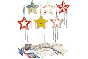 WEDNOK 11 Stück Stern Bastelset Windspiel Weihnachten Basteln Kinder Holz Weihnachtsstern Klangspiele Bastelhandwerk zum Basteln für Mädchen Junge Weihnachtsbaum Winter