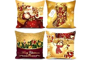 HUASHUZI Decoracion Navidad Adornos decoración Funda de cojín Navidad Cojines Oro Giallo Juego de 4 hogar Christmas Decorations 40 x 40 cm Xmas Cushion Covers Pillow