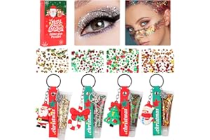 Owelth 4 Pezzi Christmas Body Glitter Gel, Brillantini Make Up Gel Dotati di Ciondolo, Chunky Glitter Gel per Viso, Corpo, Capelli, Unghie, Occhi, Labbra, Festival, Feste in Maschera
