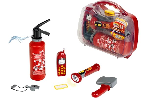 Theo Klein 8984 Mallette Pompier - Nombreux Accessoires : Lampe Torche avec Fonction Lumineuse, extincteur avec vaporisation, téléphone, etc. - Dimensions : 27 x 9,5 x 23 cm - pour Enfants dès 3 Ans