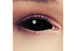 DESIGNLENSES lentilles couleur full sclera noir pour halloween costume de sorcière, diamètre 22mm, 1 paire (2 pcs), sans correction + étui à lentilles (Black Witch)