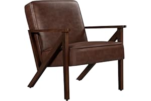 ‎YAHEETECH Yaheetech Lounge Chair Vintage Recliner Chair Faux Leather with Solid Wood Legs Single Sofa for Living Room Bedroom Reception Area Dark Brown