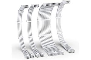 ‎EZDIY-FAB EZDIY-FAB 12VHPWR PSU Kabelverlängerung Kit,16AWG PCIE 5.0 Stromversorgungskabel Verlängerung-1x 24 Pin ATX /2x 8Pin (4+4) EPS / 1x12+4 pin,Sleeve Kabel 300MM mit Kämmen-Alle Weiß