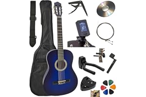AMROVA Pack Guitare Classique 4/4 (Adulte) 10 Accessoires Cour Vidéo et CD (Bleu, 4/4, Droit)