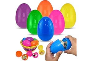 SRVERTEX 6PCs Easter Fillable Eggs 7.5cm/2.95" - Large Plastic Eggs Empty Colorful Eggshells with Hinge for Easter Hunt, Filling Treats, Basket Stuffers, Classroom Prize