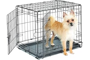 NEW WORLD Doppeltürige, zusammenklappbare Metall-Hundebox, 61 cm, verbesserte Sicherheit, inkl. auslaufsicherer Wanne, für kleine Rassen