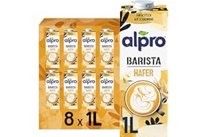 ‎ALPRO Alpro Barista Haferdrink – Zum Aufschäumen – Vegan und milchfrei – Von Natur aus laktosefrei – Reich an Ballaststoffen, Calcium und Vitaminen – 8 x 1 L – Haltbar