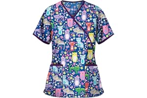 Sizoer Enfermera Casaca Mujer Manga Corta Cuello En V Bata Blanca De Laboratorio Confortable Bata Estetica Mujer Profesional Blusa Mujer con Bolsillos Camisetas De Manga Larga para Mujer