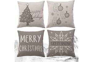 HIQE-FL 4 Piezas Fundas de Almohadas Navideñas,Cojines Impermeables Exterior,Decorativos Navideñas para Cojines,Navidad Decoración 2024,para Sofá,Oficina, Coche,Decoración del Hogar