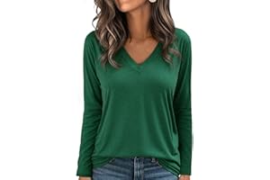 Aottori Camiseta Manga Larga Mujer Básica Top Cuello en V Elegante Blusa Camisas Algodón Suelta Trabajo Informal Pullover tee Shirts para Primavera Otoño Invierno