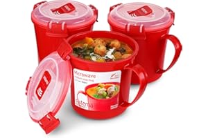 Sistema Microwave Soup Mugs | 656 ml | Microwave Food Containers with Steam Release Vents | BPA-Free | Red | 3 Count