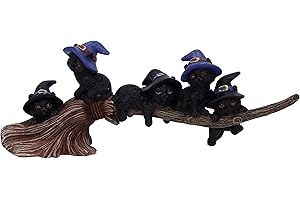 Nemesis Now Purrfect Witches Familiar Black Cats And Broomstick Figurine Coven Keepers-Statuetta a Forma di Gatto, Resina, Nero, 27.5cm