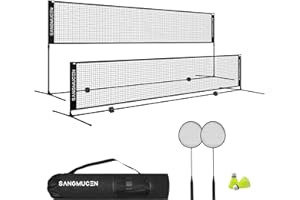 SANGMUCEN 3 m Badminton Net Set, Volleyball Net Outdoor, Height Adjustable,Portable with Badminton Rackets, Nylon Shuttlecocks and Durable Carrying Bag for Lawn, Beach