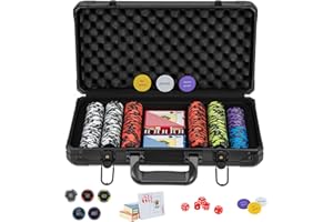 COSTWAY Poker Chips, Set di Fiches da Poker con 500/300 Chips e Custodia in Alluminio, Mazzo di Carte 5 Dadi, Set di Fiches per Party Viaggi e Feste (300 chips)