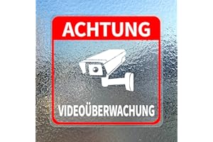 MEITAAT Videoüberwachung Schild Aufkleber Vinyl kameraüberwachung 15 x 15 cm CCTV Achtung Kamera Warnschild Sicherheit Aufkleber für Fenster Tür Geschäft 5 Stück