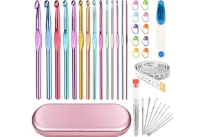 ‎AEELIKE Aeelike 14 Stück Aluminium Häkelnadel Set, Ergonomische Bunt Häkelnadeln Set mit Häkel Werkzeuge Zubehör und Rosa Metall Aufbewahrungsbox, Praktische Crochet Hook für Anfänger, Kinder und Profis