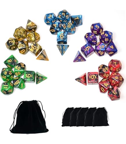 FLASHOWL Polyhedral Dice Set - 6 Sets Of 7 Dice (D20, D12, D10, D8, D6, D4), Double Color D&D RPG Table Gaming Dice