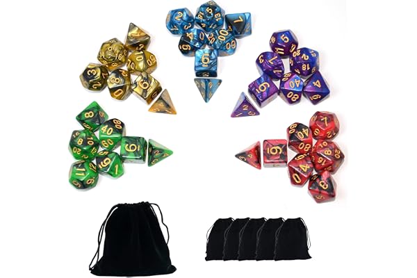 SmartDealsPro Dubbelfärger polyedriska tärningar set med påsar för D&D DND RPG MTG Dungeon and Dragons bordsskiva rulle spelspel D4 D6 D8 D10 D% D12 D20