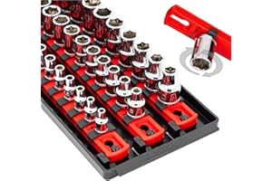 Ernst Manufacturing 8490 sockel boss: 3-rail sockel organiserare verktygsfack med 40 klämmor (1/4 tum, 3/8 tum, 1/2 tum) – rö