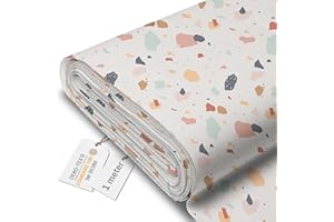 DreamRoots Tissu imperméable extérieur au metre 160 cm Largeur - Toile exterieure impermeable 100% de polyester 600D 220g/m - Tissus au metre ameublement Colorful Terrazzo 1M
