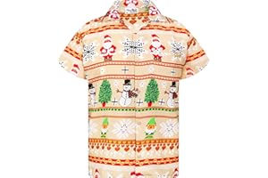 King Kameha Men Christmas Santa-Claus Office-Party Short-Sleeve Button-Down Shirts