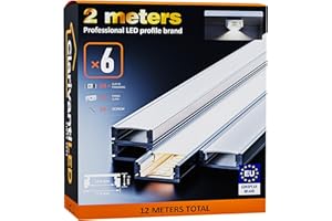 ClarivantiLED 2m×6 Profilé Aluminium LED Rail avec Diffuseur Goulotte et Profile Alu pour Ruban LED Profilé en U pour Installation Facile Support LED Couvercle Blanc Embouts et Clips Montage