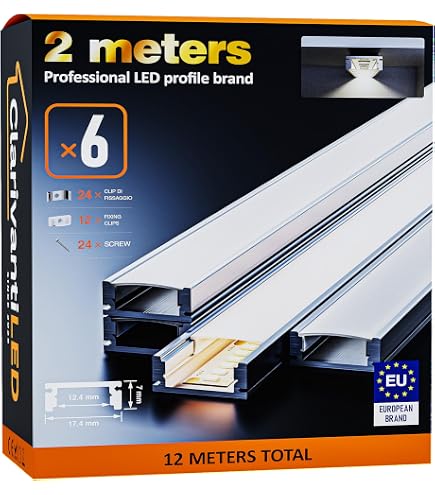 Profilo In Alluminio Per Strisce LED – 5 Pezzi Da 2 Metri, Bianco, Copertura Opaca, Per Strisce Fino A 12.4mm, Con Accessori Di Fissaggio