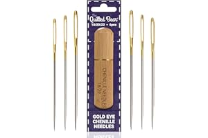 The Quilted Bear Gold Eye Chenille Needles Sizes 18/20/22-6 Large Eye Sharp Point Chenille Needles in a Premium Engraved Wooden Case for Hand Sewing & Embroidery (Sizes 18/20/22)