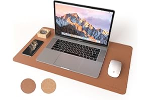 RENMTURE Dual-Sided Mouse Pad, Natural Cork & PU Leather Large Desk Pad for Office and Home Work, Desk Protector Non-Slip, Waterproof, Easy Clean (Brown, 23.6" x 13.7")