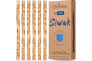ORINKO Lot de 6 Bâtons de Siwak – Brosse à Dents 100% Naturelle – Nettoyant, Désinfectant et Blanchissant - Écologique, Biodégradable et Végan – Ebook Offert
