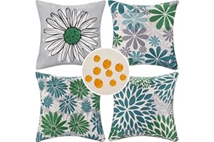 DakTou Funda Cojin Exterior Impermeable Funda de Almohada Decorativa Verde y Gris Flores Patrón Fundas de Cojines 45x45cm de Sofas Jardin Terraza Juego de 4 para Sofá Cama Coche Oficina Hogar Salon