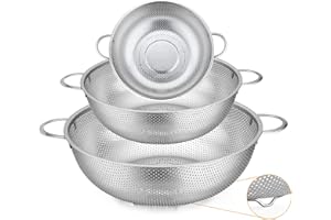 Colander Set of 3, Joyfair Stainless Steel Kitchen Colanders Strainers for Straining/Draining/Rinsing/Washing, Ideal for Food Rice Pasta Fruits Vegetable, Heavy Duty & Dishwasher Safe - 1/3/5 Quart