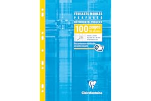 Clairefontaine 17499C Un Étui de Feuillets Mobiles Perforés Déficients Visuels - A4 21x29,7cm - 100 Pages Grands Carreaux Noirs 2,5mm Agrandis 10/10 - Papier Blanc 90 g - Étui Réutilisable
