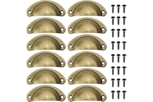 Juibao 12 x Vintage Shell Cup Pull Handles, Retro Metal Half Moon Closet Knob for Kitchen Cupboard Cabinet Furniture Door Drawer Knobs, Gold Vintage Bronze
