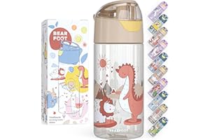 BEARFOOT Butelka do picia dla dzieci, 450 ml, lekka butelka na wodę z tritanu, nie zawiera BPA, szczelna, nadaje się do napojów gazowanych, nadaje się do mycia w zmywarce, dla chłopców, dziewczynek,