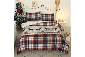 VGZSYOMQIB Natalizio Set Copripiumino Letto Singolo Completo 1 Sacco Copripiumino 135x200 cm e 1 Federe 50x75 cm Copri Piumone Bambini Natale Stampe Parure Biancheria Letto Bambina Ragazza Rosso Navy 01
