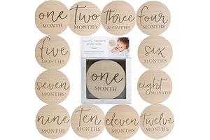 Little Pear Wooden Milestone Photo Cards - Double-Sided Baby Announcement Discs, Ideal Photo Prop for Monthly Pregnancy Journey and Baby Milestones, 1-12 Months, Light Wood