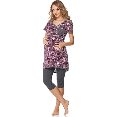 Be Mammy Damen Schlafanzug Stillpyjama - Bequemer Baumwoll-Pyjama Für Schwangerschaft & Stillzeit