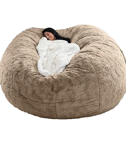 Housse Pouf Géant Fourrure Lapin Blanc 3.3ft (100cm) - Chaise Pouf Confortable Sans Remplissage Pour Adultes Enfants