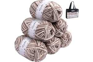 ilauke Pack of 6 Wool for Crocheting, Hand Knitting Yarn, Crochet Yarn, Acrylic, 300 g (6 x 50 g) Crochet Wool, Colourful Gradient, Acrylic Yarn for Knitting with Carry Bag, Soft Multicoloured Yarn