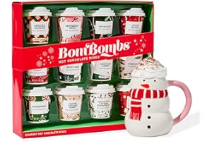 THOUGHTFULLY Set regalo di mini cioccolata calda BomBombs con confezione natalizia, i gusti dessert includono Rocky Road, Cookie Butter, Pumpkin Pie e altro, set da 12