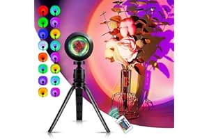 SerDa-Run Sunset Lamp Projection, 16 Colors RGB Sun Lamp Mood Floor Night Light Bedside Lamps Rainbow 180°Rotation with Remote Control for Selfie Lighting Bedroom Living Room Party Lamp Decoration