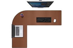 CENNBIE Almohadilla de escritorio en forma de L - Alfombrilla impermeable de cuero para oficina y almohadilla secante reversible para escritorio de esquina - (130 + 150) x40cm(marrón)