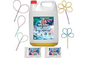 Bubble Brothers Seifenblasen Nachfüllflasche 5L Seifenblasenflüssigkeit Seifenblasenlösung Konzentrat für Riesenseifenblasen Stabile Seifenblasen (1 x 5L + 2 Pulver 5 Seifenblasenstäbe)