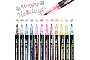 HIRSRIAN Outline Stifte Glitzerstifte Magische Stifte 12 Farben Magic Metallic Marker Mädchen Geschenke Glossy Pen für Scrapbooking, Fotoalbum, Malbücher, Steine Bemalen, Bastelset, Grußkarten, Graffiti