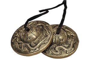Dharma Store - Campana tibetana per piatti da meditazione yoga, drago goffrato (versione originale)