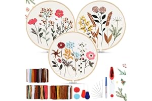 AOTWAN Sticken für Anfänger, Blumenmuster Pflanzen Stickset Erwachsene Stickerei Set mit 2 Stück Bambus Stickrahmen, Anleitung und Werkzeuge, Kreuzstich Set für DIY Kunst, Handwerk