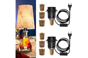 LQUNFYL E27 Portalampada per Bottiglia 2 Pezzi, 240CM Cavo Porta Lampada con Interruttore, Nero Kit Lampada Bottiglia con 3 Tappi di Sughero, DIY Lampada da Tavolo Kit per Bottiglie di Diversi Calibri