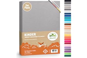 ‎LEEVITEX Premium Kinder Spannbettlaken leevitex® | 2er Set | Für Babybett & Kinderbett 70 x 140 cm | 100% hochwertige Mako-Jersey-Baumwolle | Öko Tex geprüft | Grau